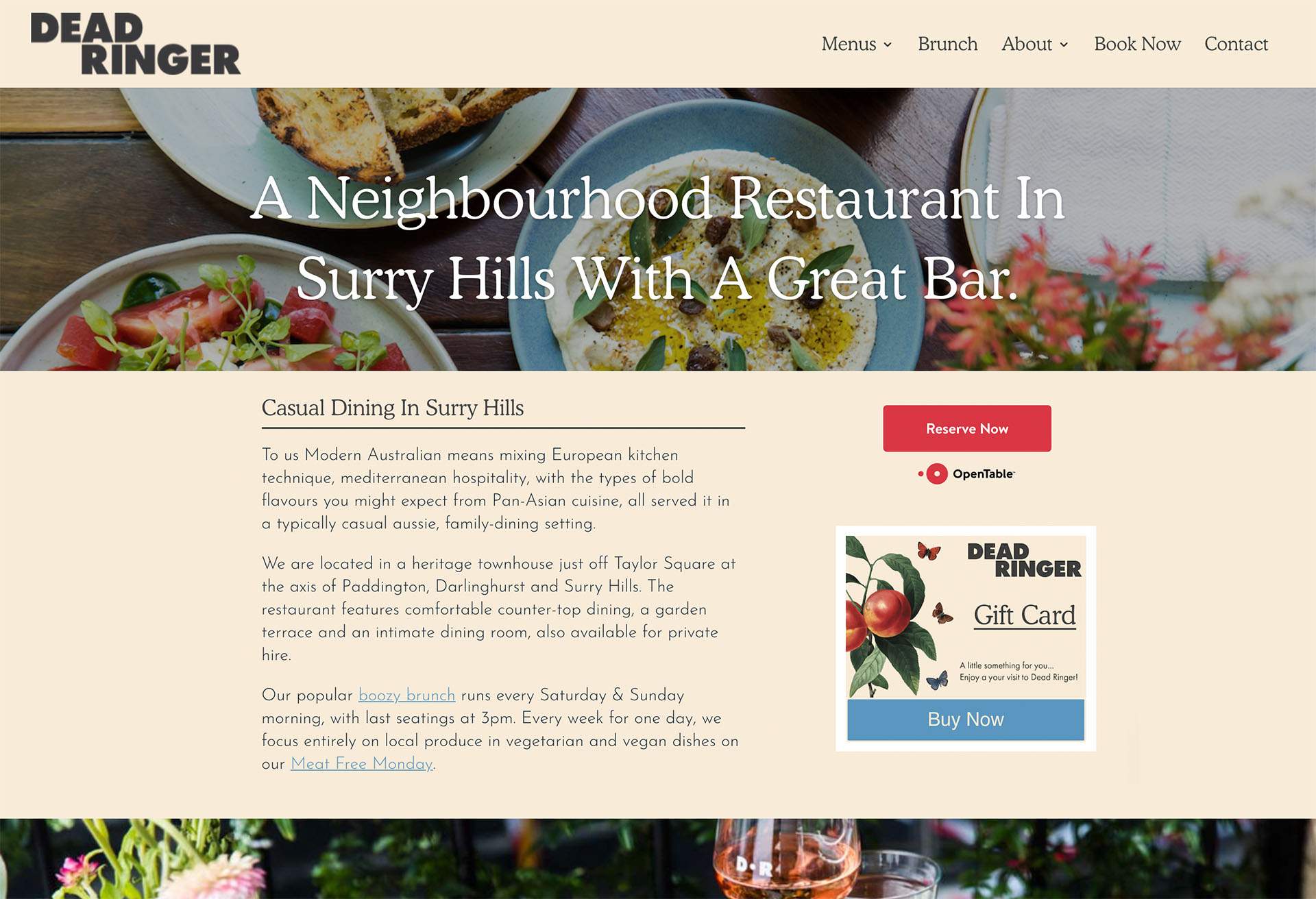 Screenshot of a restaurant website